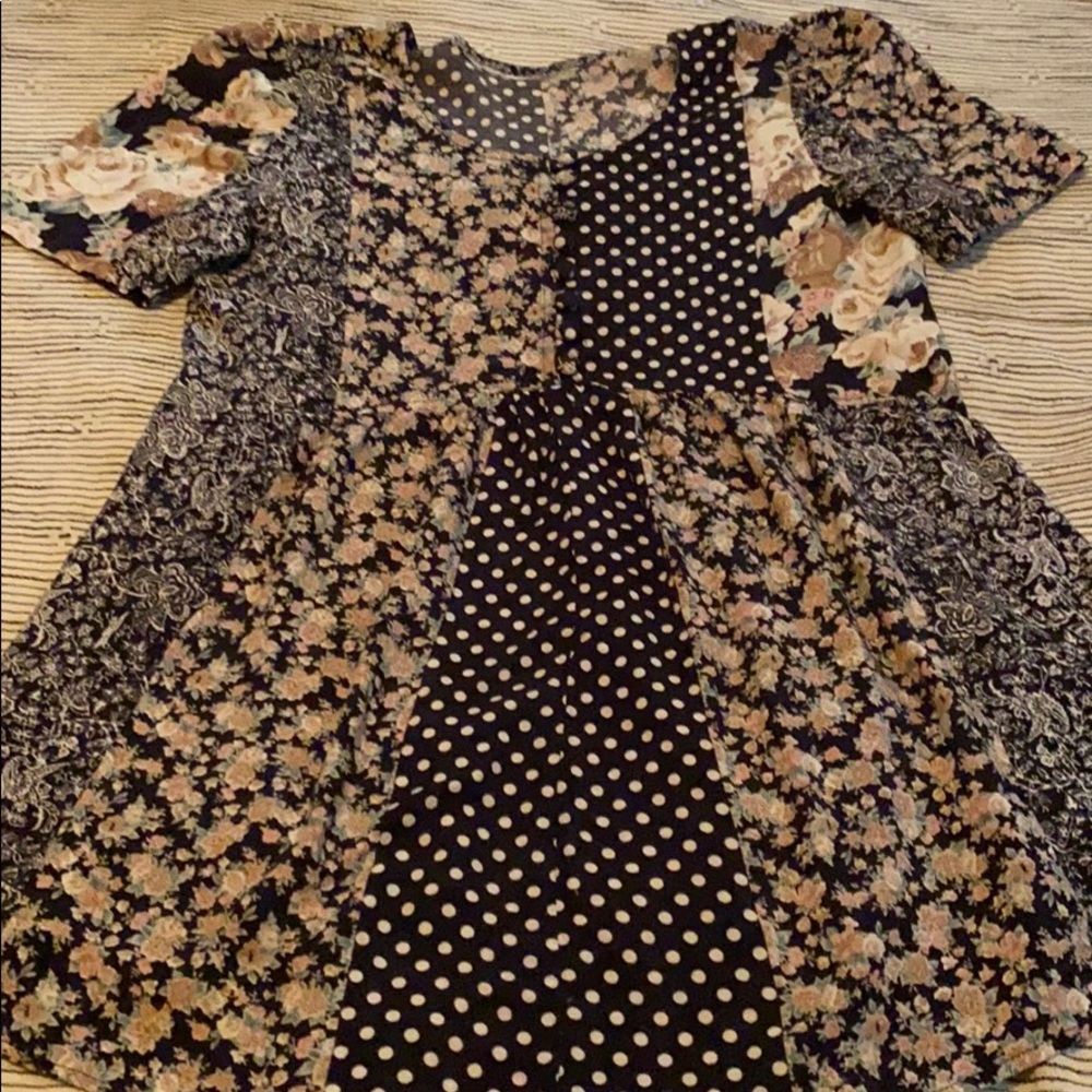 Vintage dress baby doll mixed pattern dress 90s
